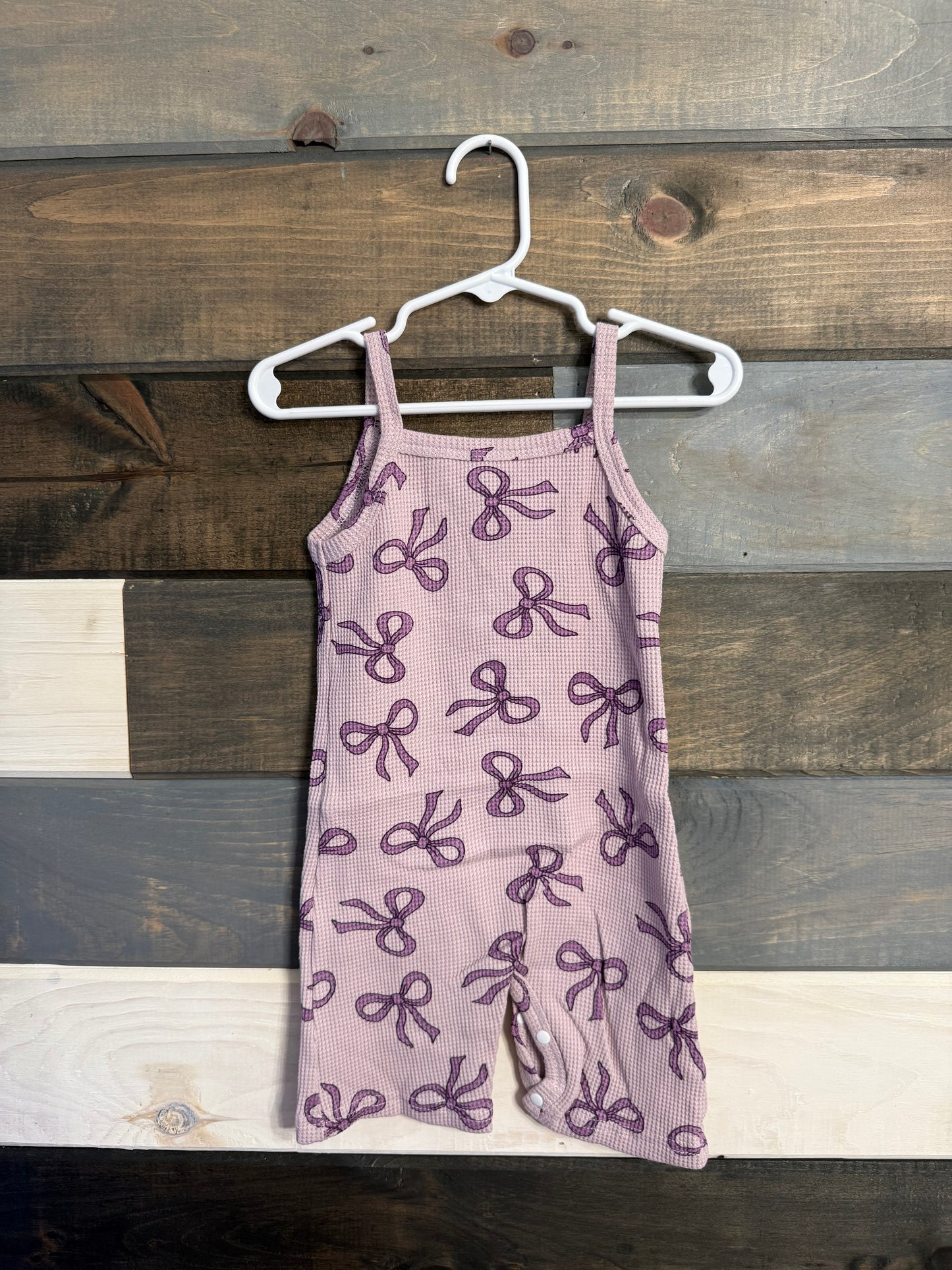 Purple Bow Waffle Romper