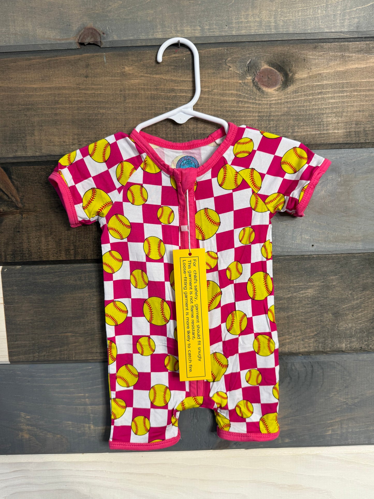 Softball Checkered Bamboo Shortie Romper