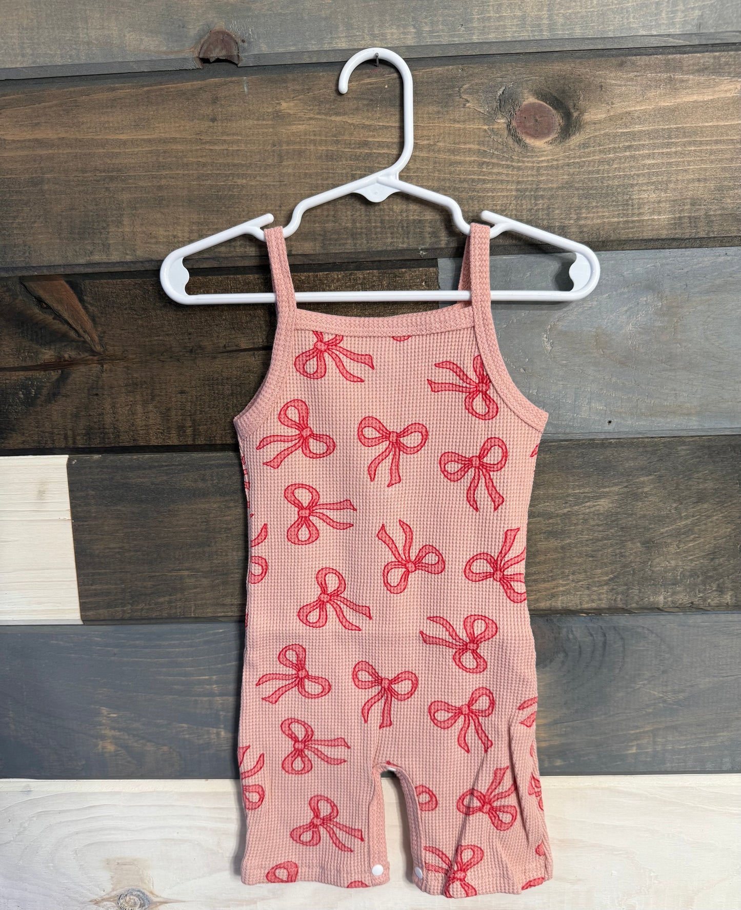 Pink Bow Waffle Romper