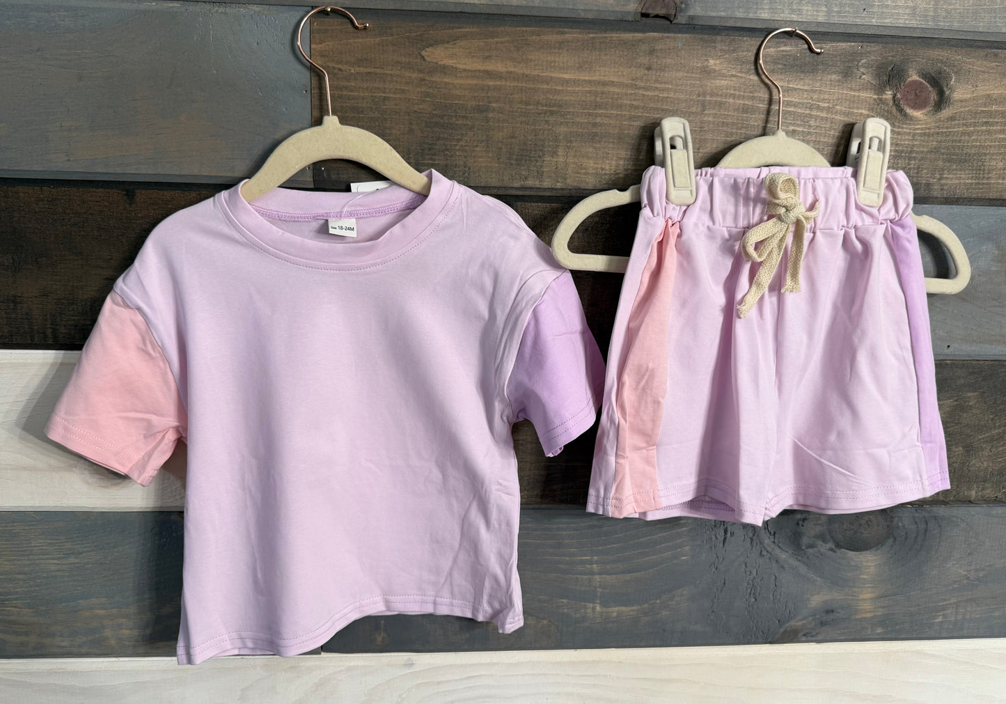 Purple Pink Color Block Short Set