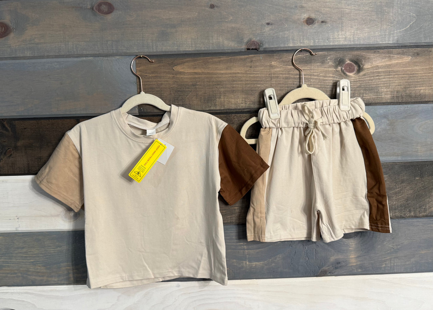 Brown Color Block Short Set