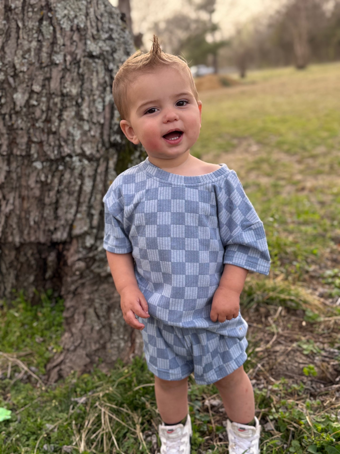 Cozy Blue Checkered Short Set