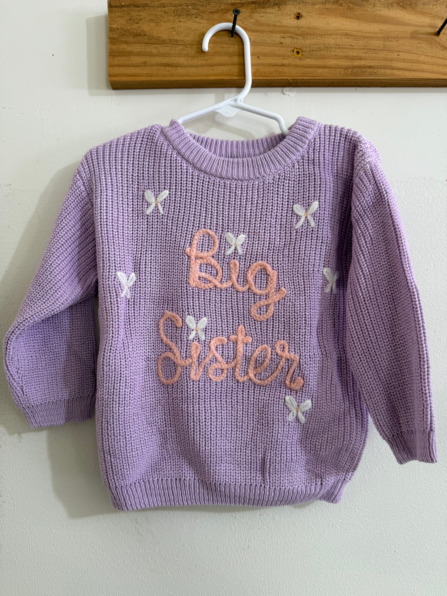 Purple Big Sister Embroidered Sweater