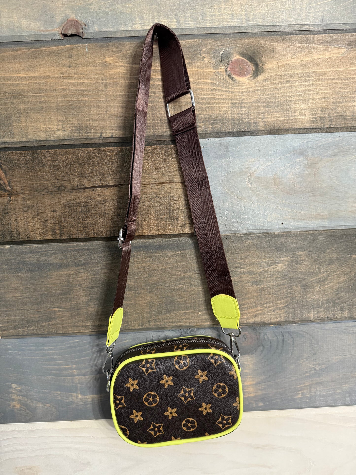 Brown Mini Crossbody Purse Neon Yellow