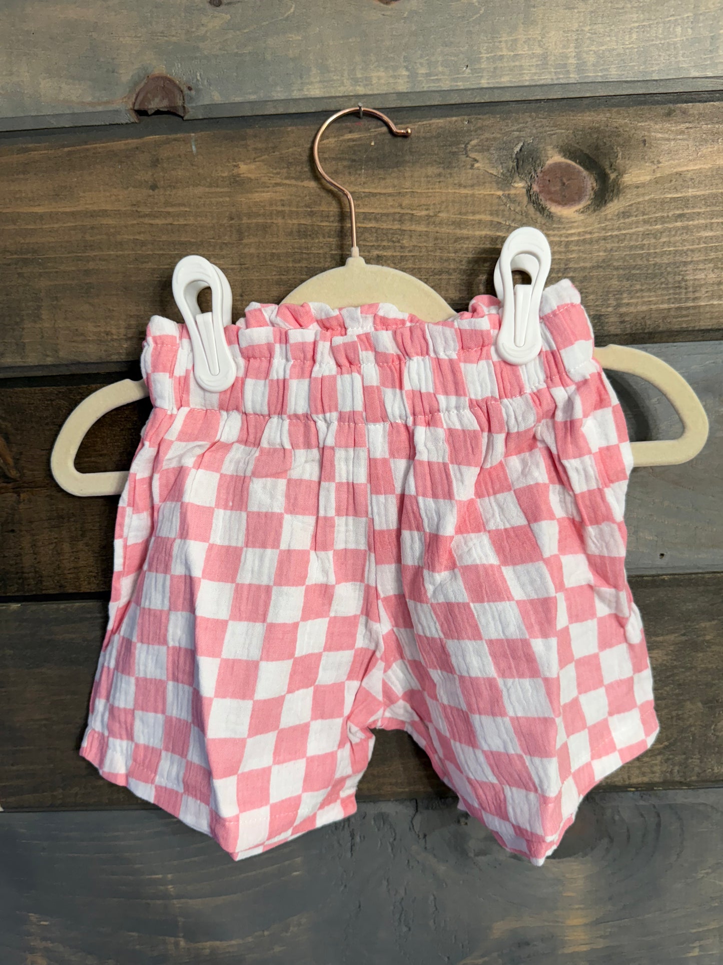 Pink Checkered Linen Short Set