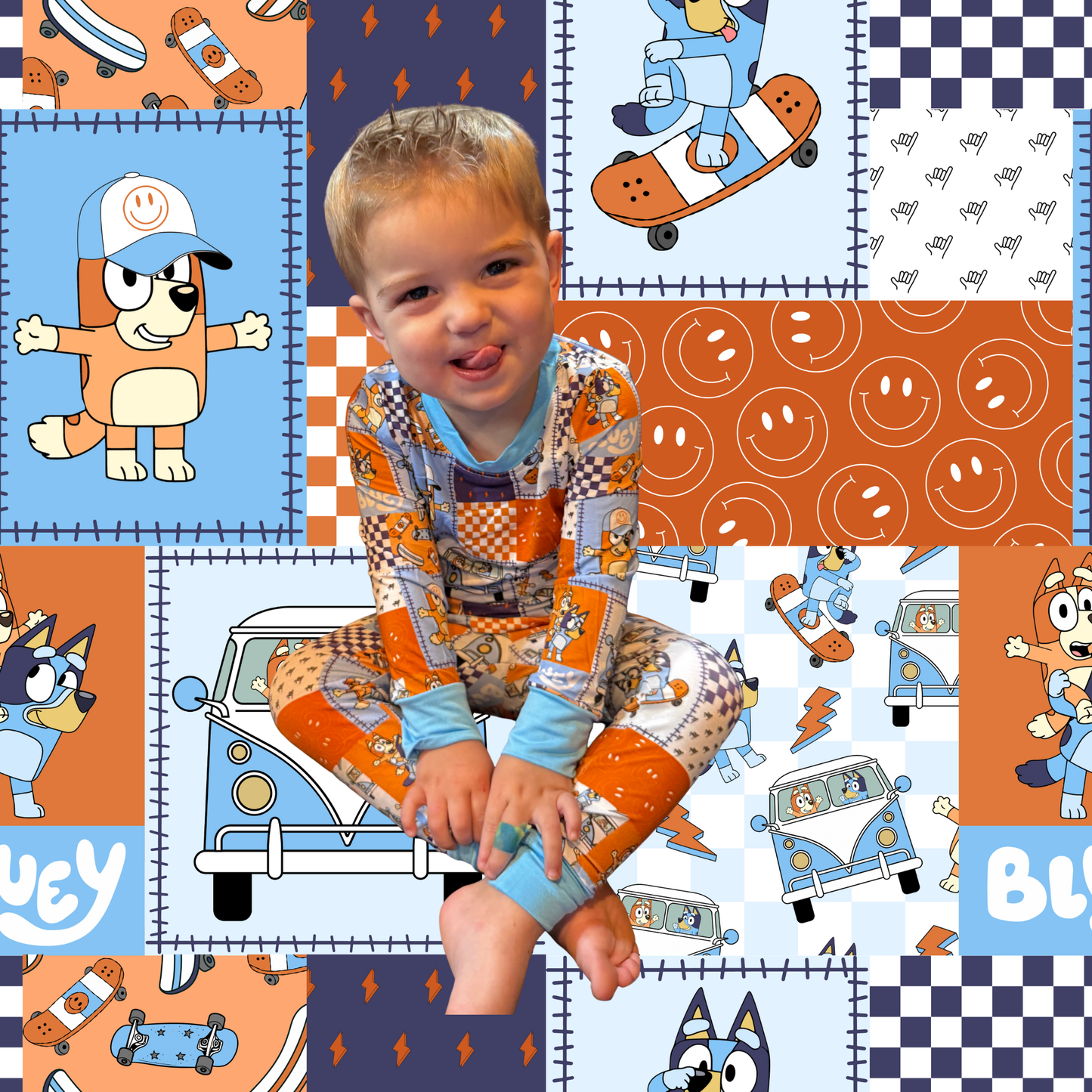 Blue Dog Patchwork Bamboo Pajama Set
