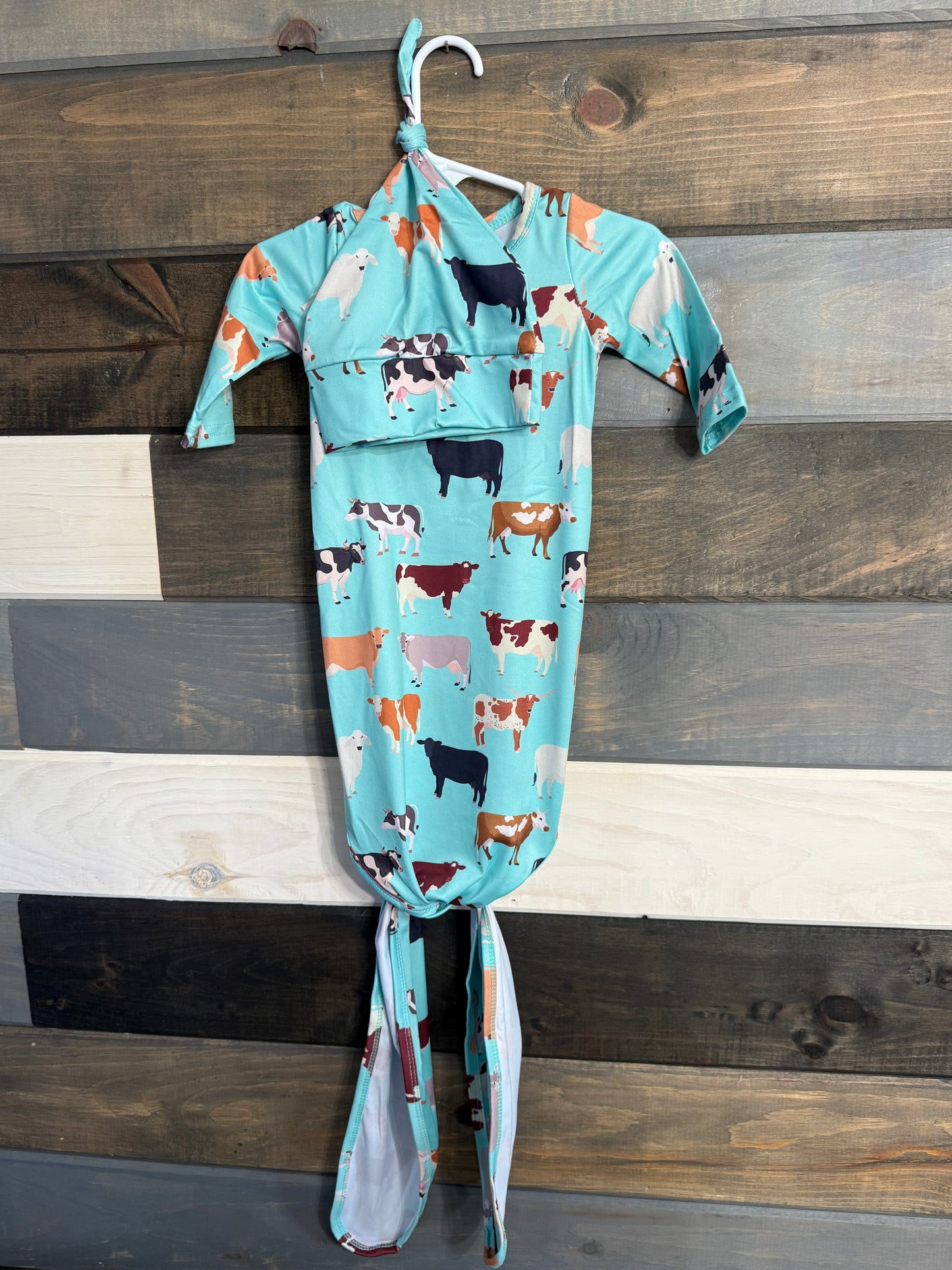 Aqua Cattle Knotted Gown and Hat