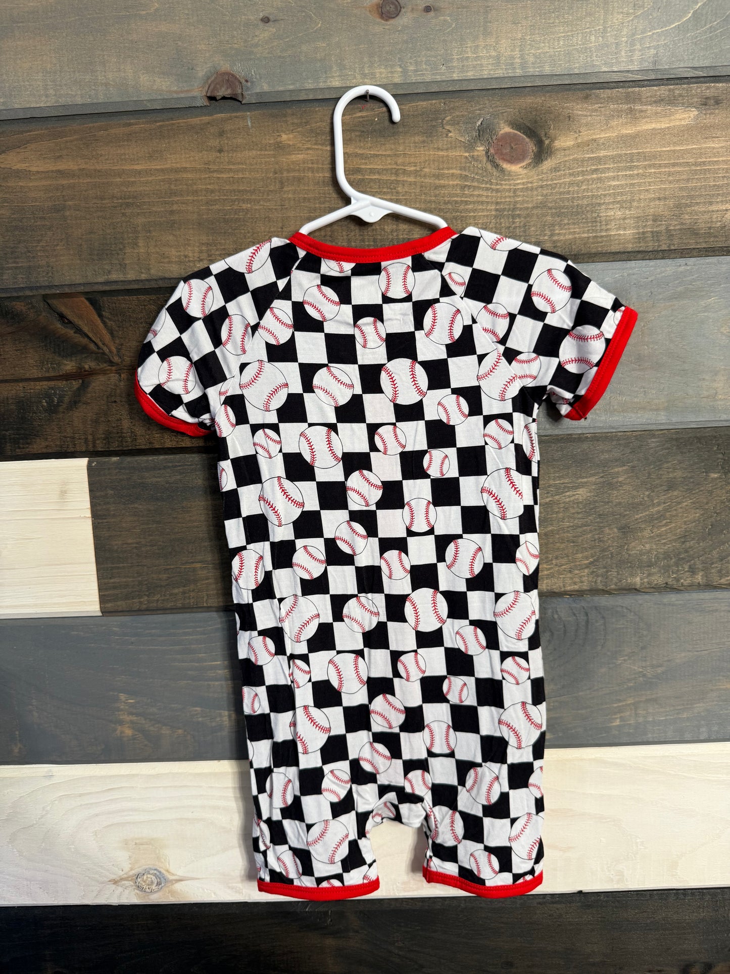 Checkered Baseball Bamboo Shortie Romper