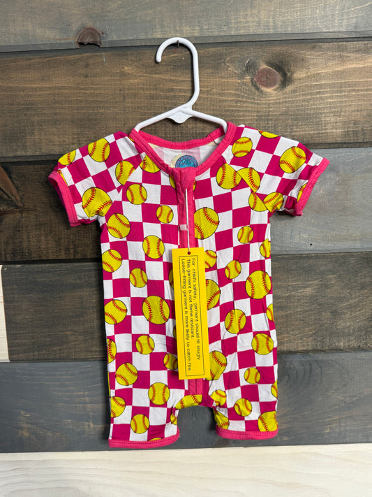 Softball Checkered Bamboo Shortie Romper