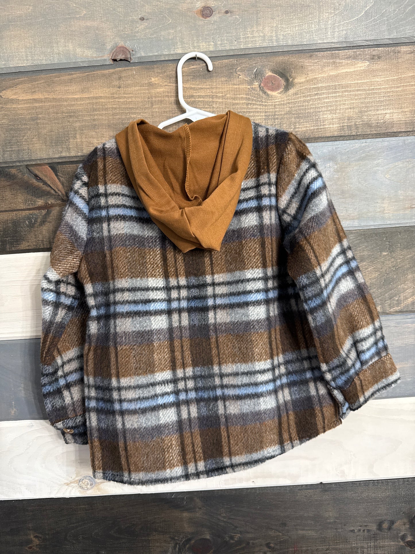 Brown Plaid Hooded Shacket