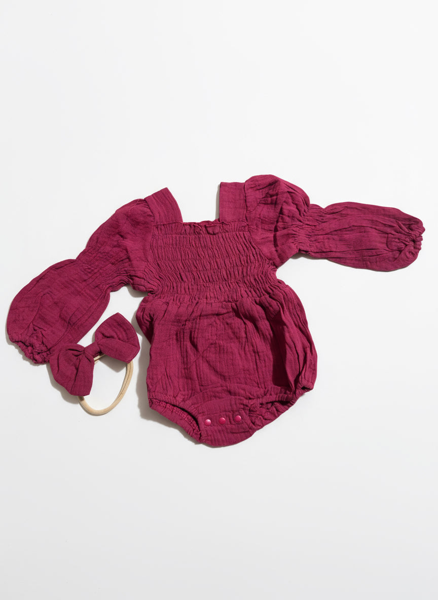 Wine Linen Romper