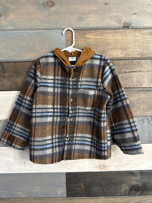 Brown Plaid Hooded Shacket