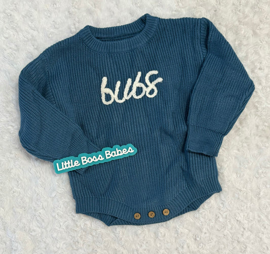 Bubs Embroidered Knit Sweater Blue