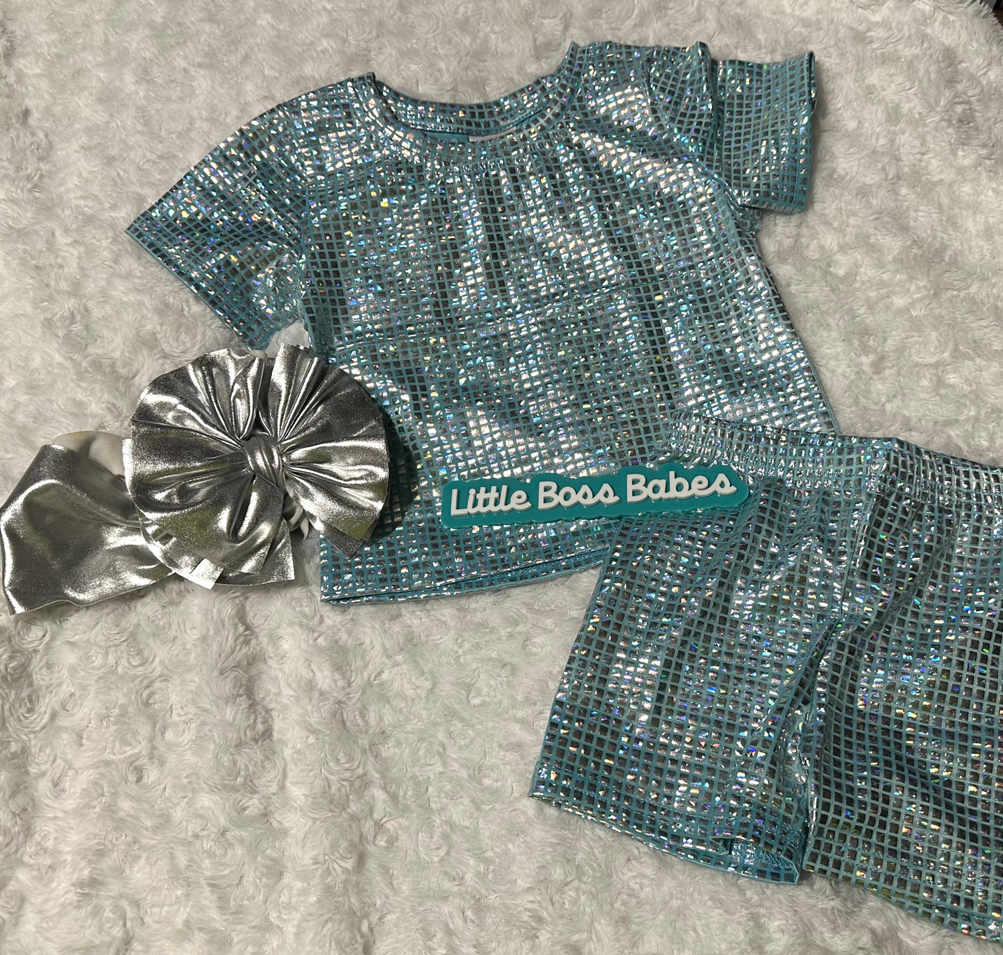 Aqua Sparkly Short Set