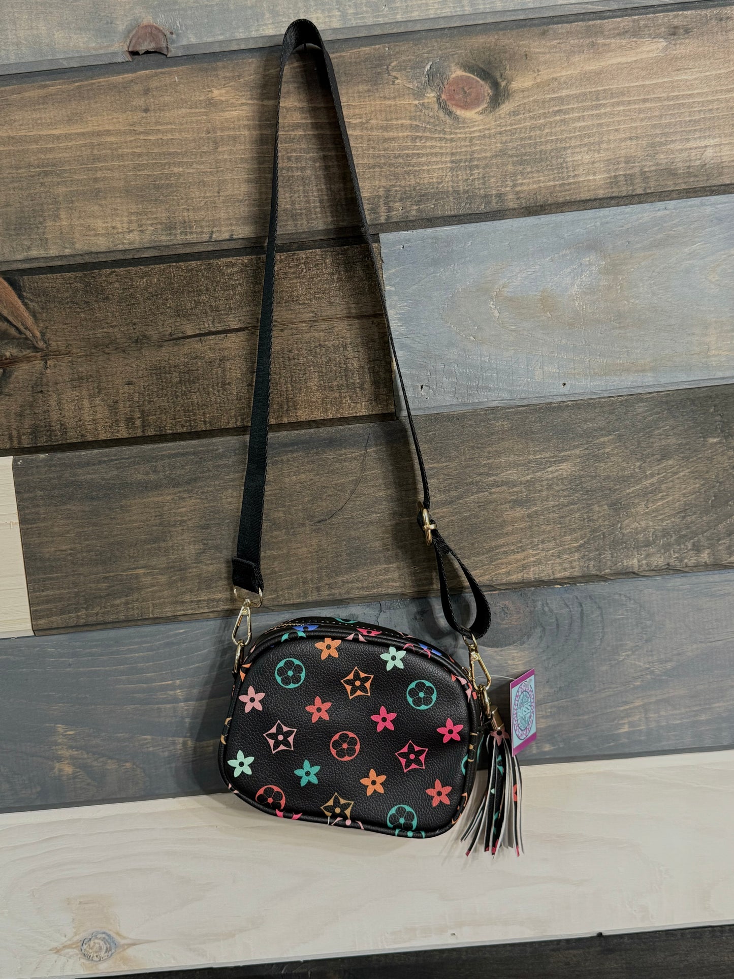 Black multi color mini belt bag