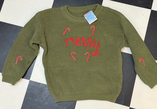 Green Merry Embroidered Sweater