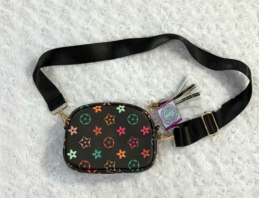 Black multi color mini belt bag