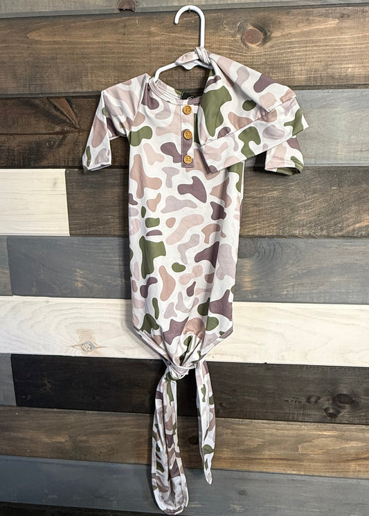 Camo Knotted Gown and Hat