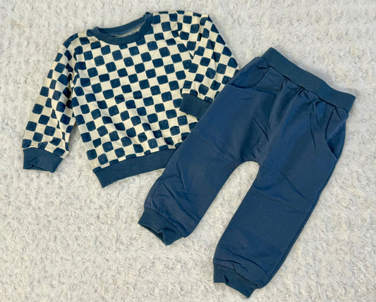 Blue Checkered Sweat Set