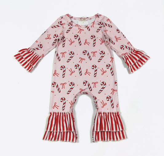 Candy Cane Ruffle Romper