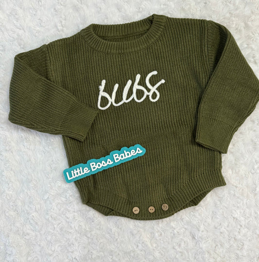 Bubs Embroidered Knit Sweater Olive