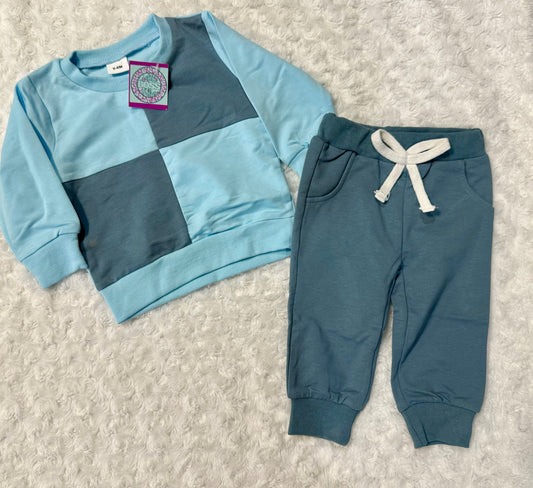 Blue Colorblock Jogger Set