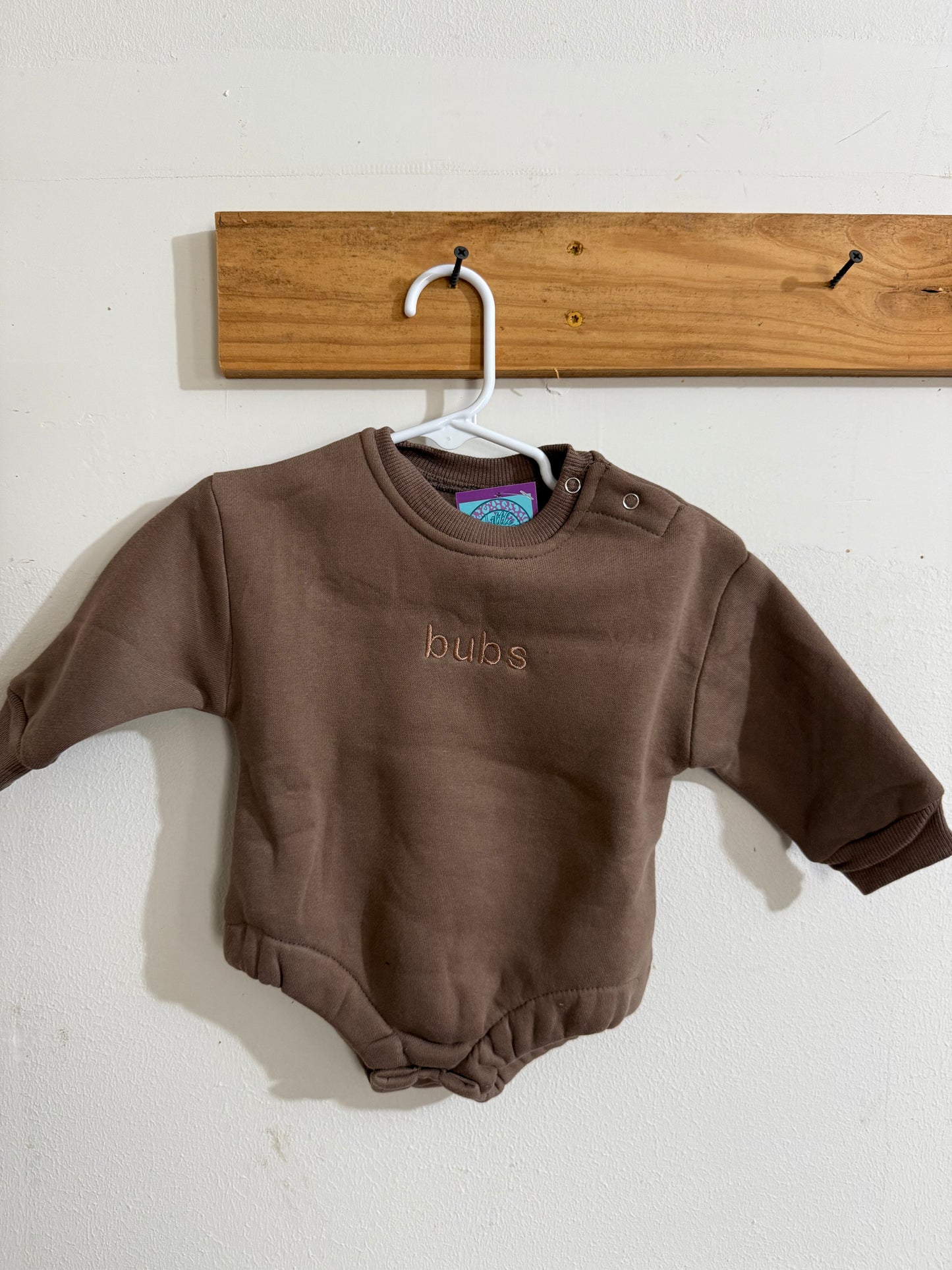 Brown Bubs Embroidered Sweatshirt Romper