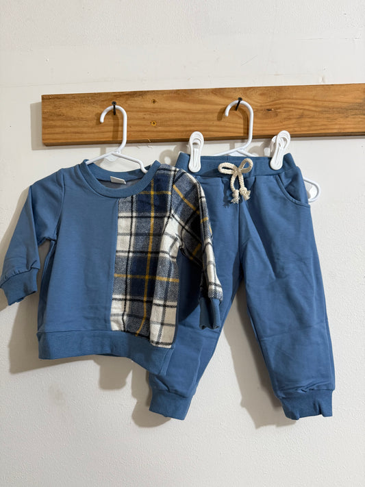 Plaid Colorblock Jogger Set