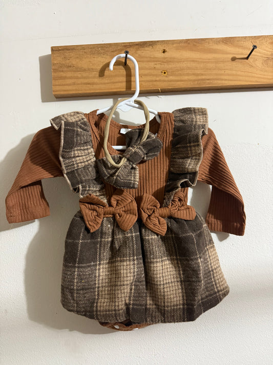 Mocha Plaid Skirted Romper