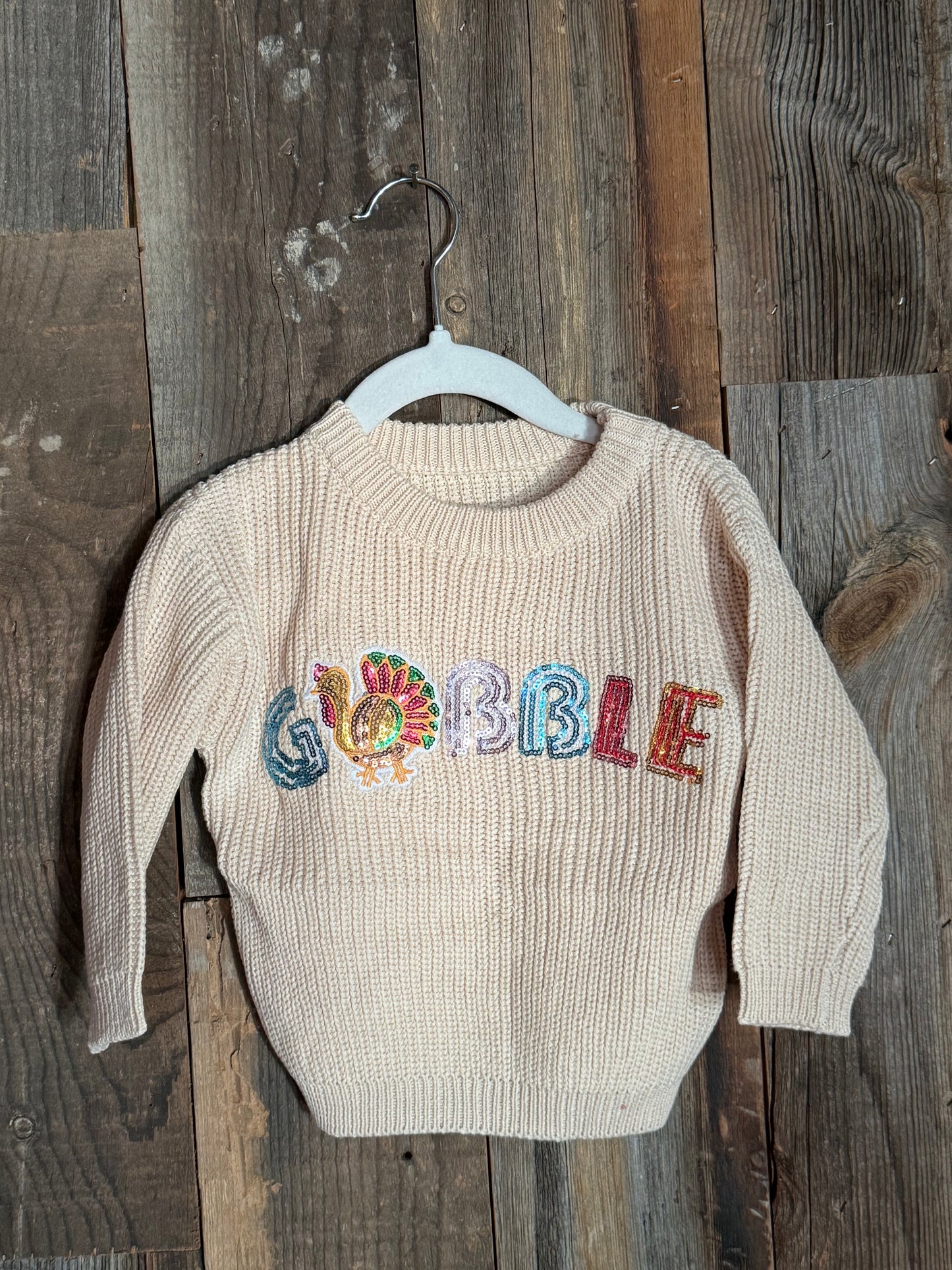 Gobble Glitter Sweater Tan
