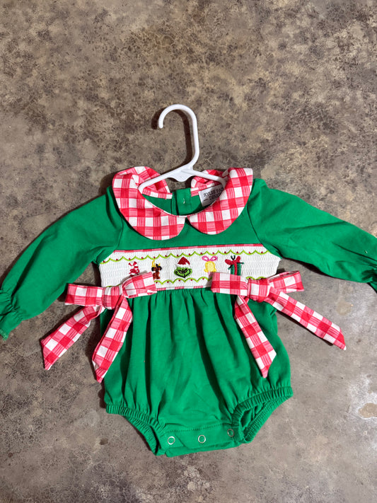 Embroidered Grinch Romper