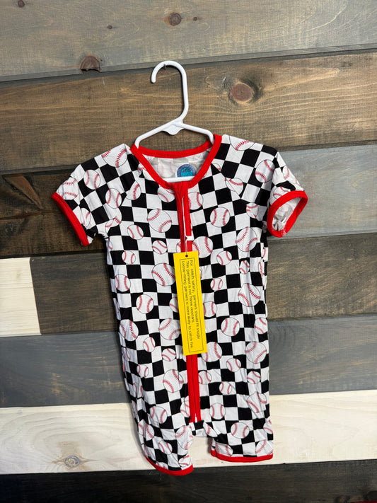 Checkered Baseball Bamboo Shortie Romper