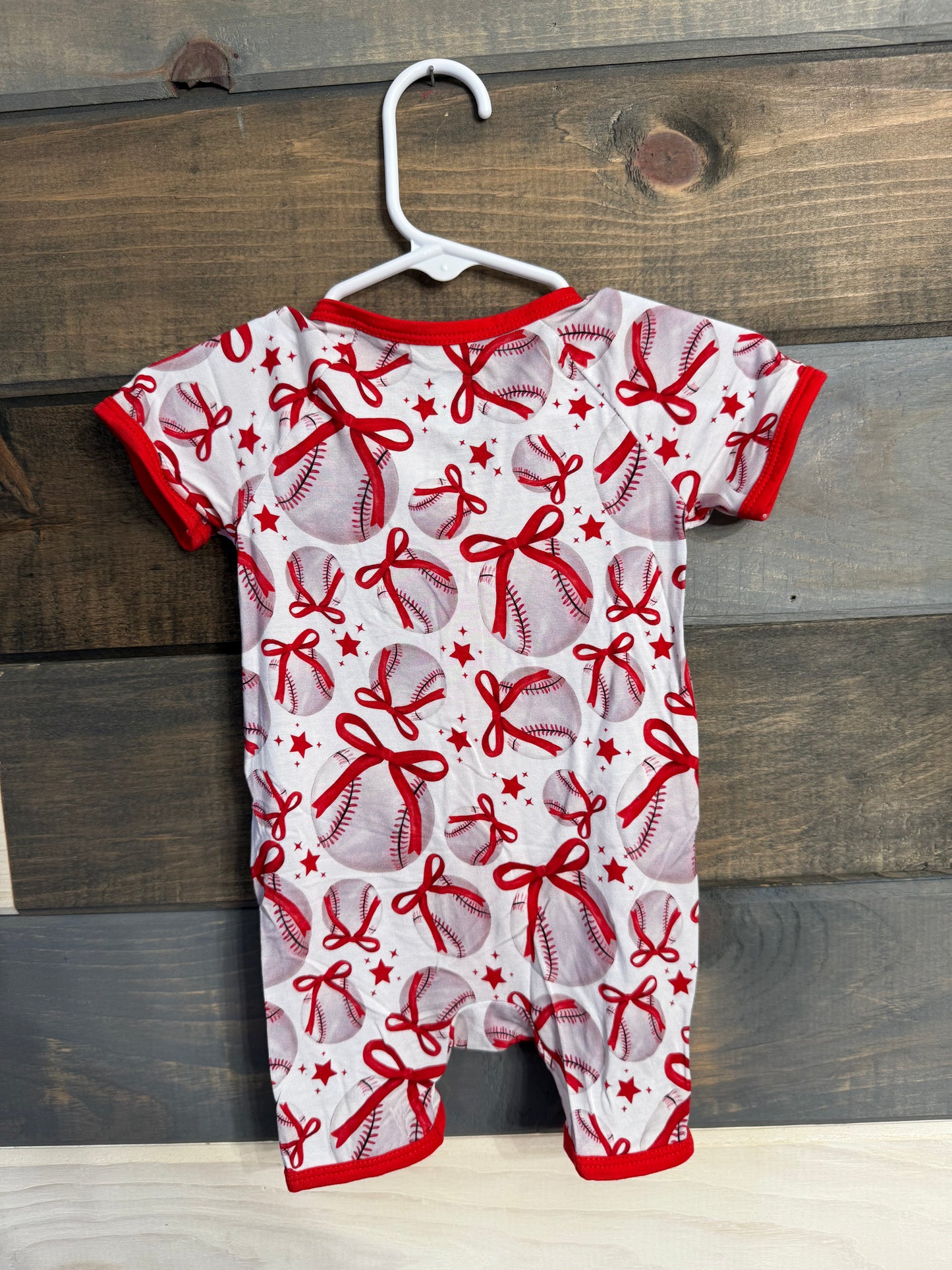 Baseball Bow Bamboo Shortie Romper