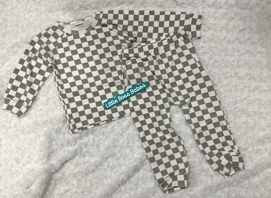 Ribbed Checkered Jammies Gray