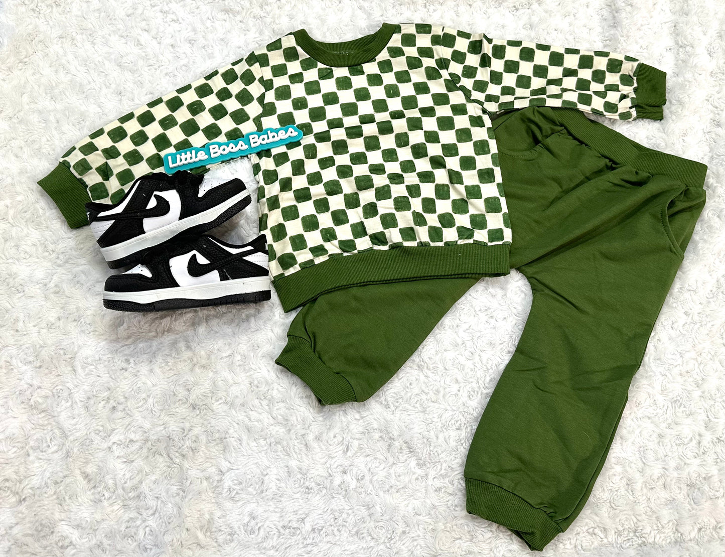 Green Checkered Sweat Set