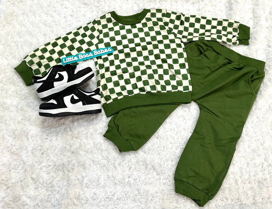 Green Checkered Sweat Set